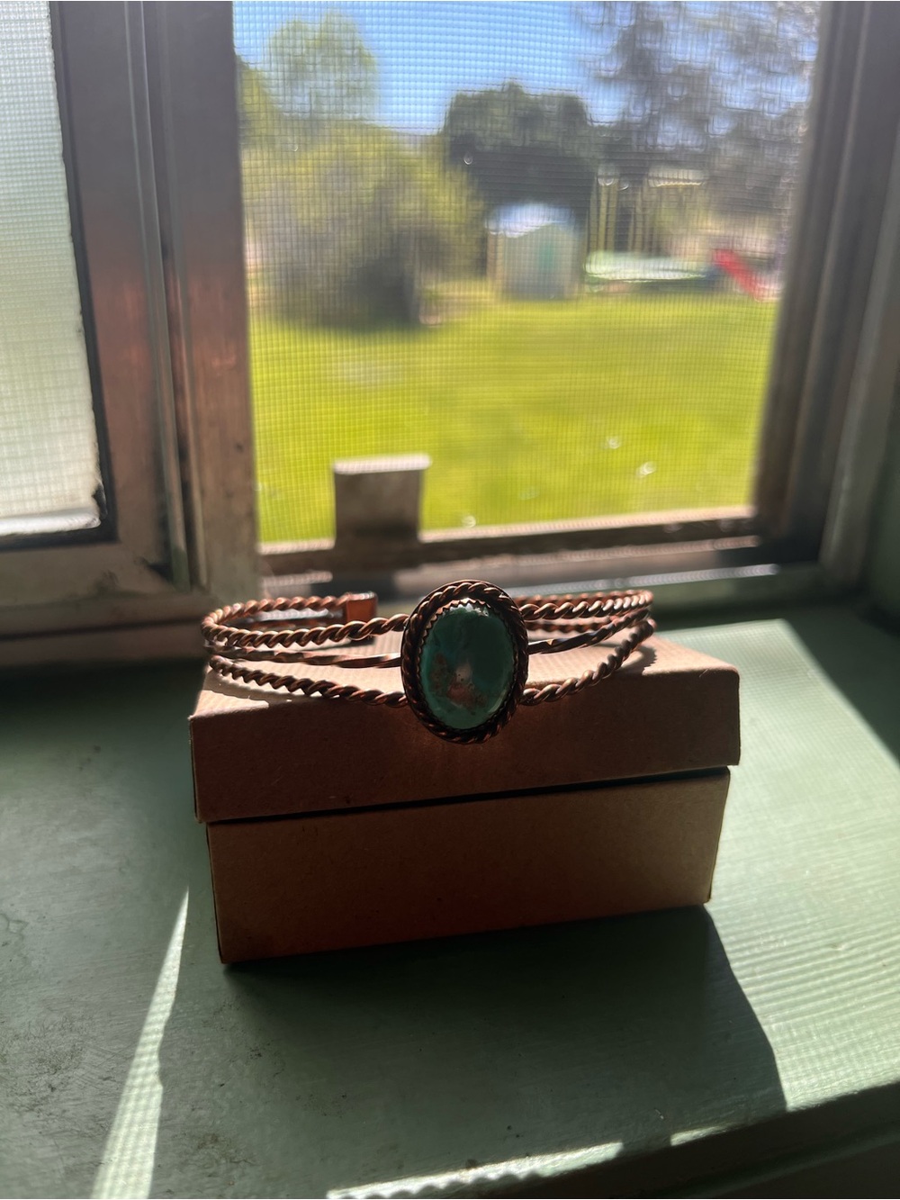 Handcrafted Turquoise Stone Copper Cuff Bracelet - Women Jewelry